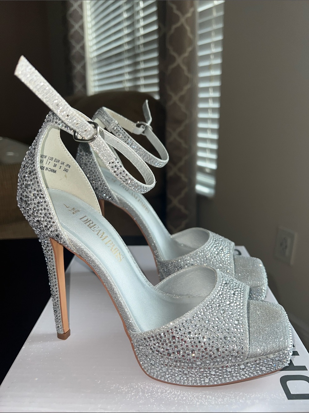 Dream Pairs Silver Crystal Platform Heels